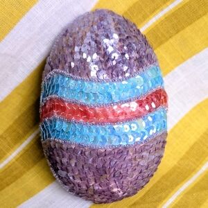 Vintage GAC 1960's Trinket Beaded Sequins Purple Pink & Blue Easter Egg 5"x3"